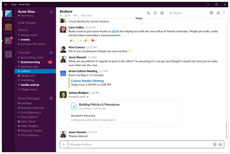 Slack User Interface Slack User Interface